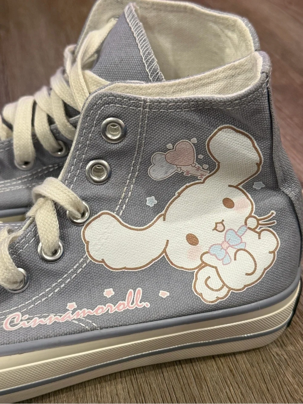 Canvas High-Top Sneakers in Light Gray with Character Print